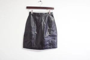 VTG 80's Wilsons Suede & Leather High Waist Black Leather Skirt Size 8 - Picture 1 of 7
