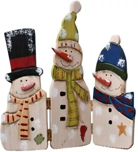 Rustic Wood Folding Snowman Screen Christmas Ornament Tabletop Mantle Decor - Picture 1 of 5