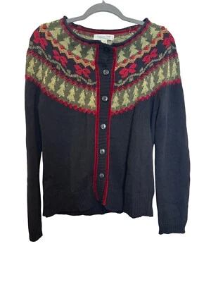 Suéter cárdigan negro vintage Coldwater Creek para mujer con Ho rojo y verde nórdico Foto 1 de 4
