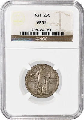 1921 25C Standing Liberty Silver Quarter NGC VF35 Fine Key Date Coin - Image 1 of 4