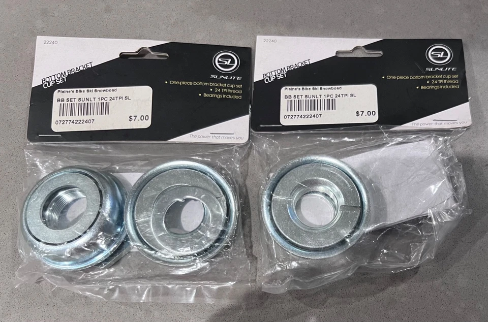 QTY 3 Bicycle Bottom Bracket SET SUNLITE for 1 pc cranks 24tpi SL #22240 - Image 1 of 1