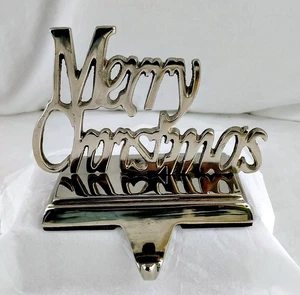 Christmas Stocking Holder Chrome / Silver - Merry Christmas - w/ Base & Hook - Picture 1 of 6