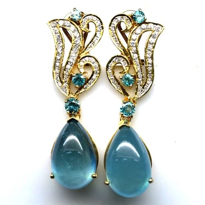 Regalo para ella plata 925 14 x 22 mm. Pendientes de aguamarina y circón azul aguamarina Foto 1 de 4