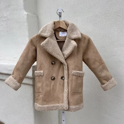 Zara Faux Shearling Sherpa Suede Jacket Pea Coat Size 7 Kids 6-7 Girls Boys - Image 1 of 4