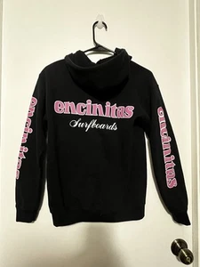 encinitas surfboards Kids Zip Up Hoodie. Size Large. Black With Pink Logos. - Picture 1 of 4