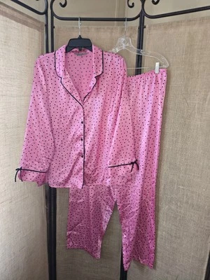 Conjunto de pijama para mujer Morgan Taylor íntimo rosa negro satinado lunares talla XL Foto 1 de 4