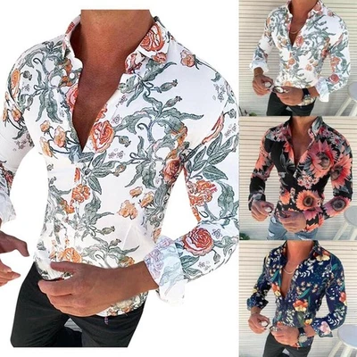 Moda Para hombres Manga Larga Estampado de Flores Camiseta Calce Ajustado Informal Nueva Blusa Prendas para el torso Foto 1 de 4