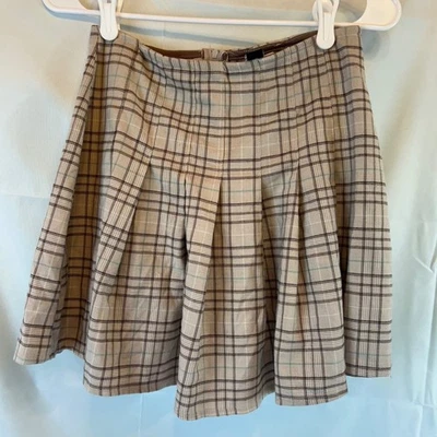 Windsor Plaid Pleated Mini Skirt Beige Blue Brown Women M Academia Preppy Y2K - Image 1 of 4