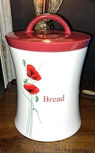 Dunelm Poppy Bread Bin Red & White Ceramic Storage Box With Round Lid - Picture 1 of 3