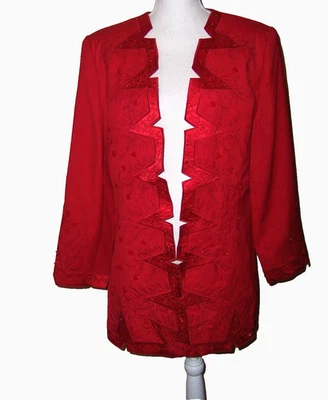 Chaqueta Blazer Stella Louise para KB Roja con Cuentas Talla 14W Foto 1 de 4