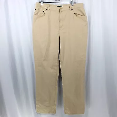 Lauren Ralph Lauren Women's Straight Leg Linen Blend Pants Size 14W Pockets Tan - Image 1 of 4