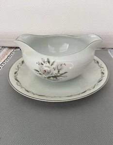 EUC "ROMANCE" Diamond China Japan Sauciere befestigt Unterteller Rose Platin - Bild 1 von 5