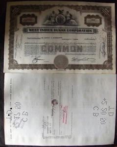 Stock Certificate West Indies Sugar Corp Payee De Coppet & Doremus 1950 - Picture 1 of 1