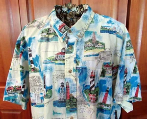 Kahala XL Mens Florida Lighthouses Hawaiian Cotton SS Shirt VGC - Picture 1 of 8