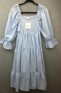 amorini The Label Gingham Layered Gathered Sleeve Prairie Cottagecore Dress - Picture 1 of 8