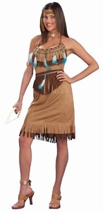 Pow Wow Princess Indian Girl Native American Pocahontas Halloween Adult Costume - Picture 1 of 2