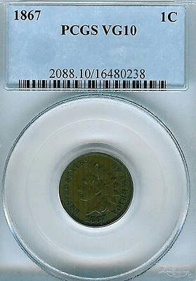 1867 Indian Cent : PCGS  VG10 - Image 1 of 2