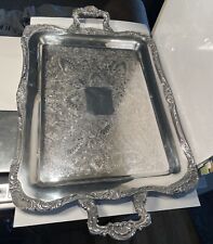 WM ROGERS ORNATE SILVER PLATED SERVING TRAY WITH HANDLES #290 C notes 4 details