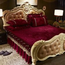  Embroidery Lace Velvet Bedspread Ruffle Queen Double Embossed Quilted Bed Cover