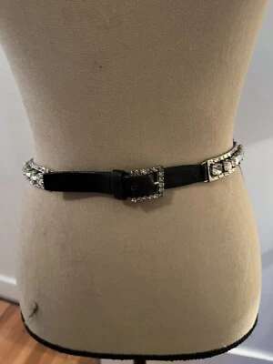 Vintage Italy Womens Belt Faceted Rhinestones Clear Stones Adjustable Length - Image 1 of 4