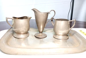 Echt Zinn Servierset monogrammiert 4er Set einige Dellen - Bild 1 von 14