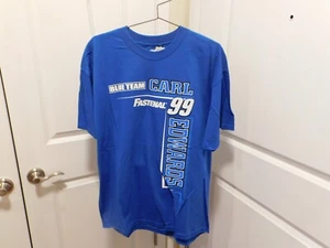 NWT 2012 Carl Edwards #99 Fastenal Blue Team Racing 2 Sided Schedule Tee Men XL - Picture 1 of 5
