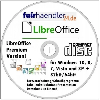 Libre Office Premium CD für WINDOWS 11, 10, 8 Schreibprogramm​ Text Slim CD-Rom - Bild 1 von 4