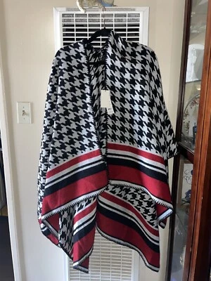 Poncho envolvente Charlie Page para mujer talla única rojo blanco negro Foto 1 de 4