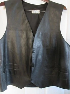 Vintage Genuine Leather Black Vest Snap Front Retro Made in Mexico Mens L - XL - Picture 1 of 9