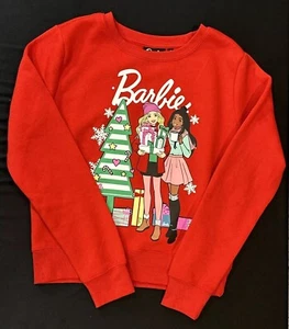 Barbie Girls Sweatshirt Size Small Christmas Theme Red Sweater Crewneck Holiday - Picture 1 of 11