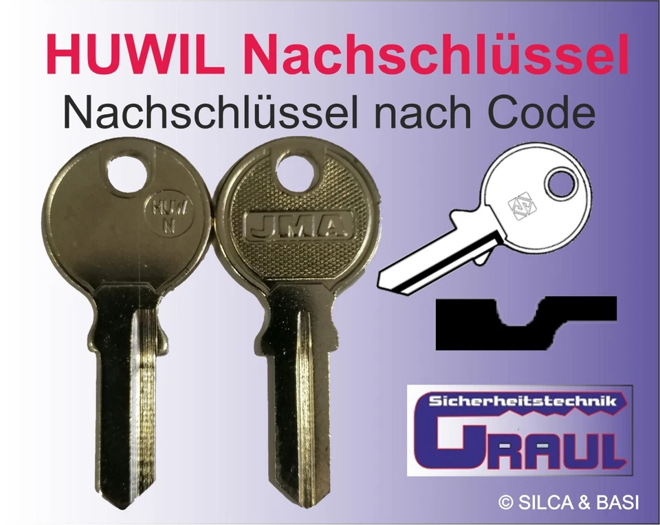 Nachschlüssel HUWIL HUW-N,HW1,nach Code,Briefkasten,Möbelzylinder,Stahlschränke - Bild 1 von 4