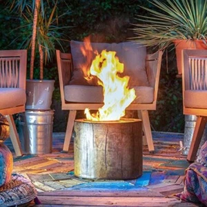 Eco Fuego Low Wood Smoke Wax Candle Fire Pit in Wood Log Finish GLOW2405 - Picture 1 of 7