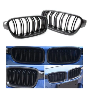 2x Front Grille Kidney Fit BMW 3 Series F30 31 2012-2018 Carbon Fiber Black - Picture 1 of 9