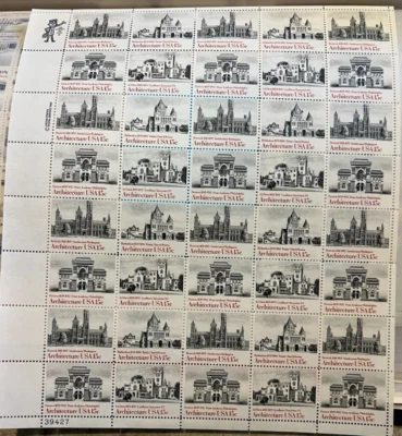 US Stamps Architecture 3 Full Sheets @ 40 Stamps ea. .15 Cents Black & White MNH - Image 1 of 2
