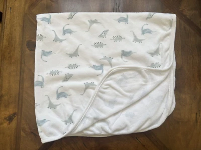 Carter's Just One You Baby Blanket Blue Gray Dinosaurs Jersey Knit/Terry - Image 1 of 4