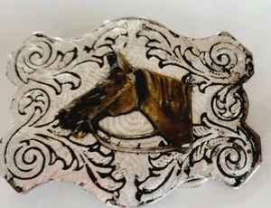 Vintage Horse Head Buckle Silver Tone Cowgirl Cowboy Western - Picture 1 of 4