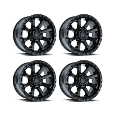 (Set of 4) 17" American Outlaw Wheels - Capone Gloss Black w/ Black Tint 6x139.7 - Image 1 of 2