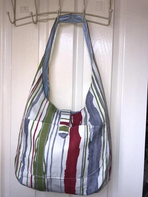 Handmade medium size colorful striped hippie shoulder bag festival hobo bag - Image 1 of 4