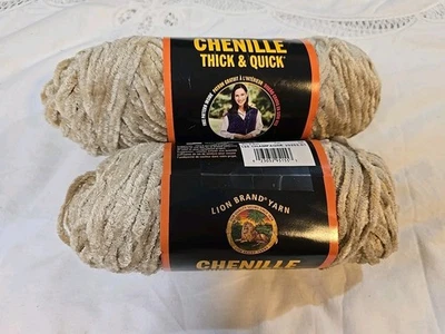 Lion Brand Chenille Thick & Quick Yarn Champagne #950  100 yds 2 Skein lot - Image 1 of 3