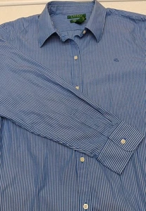 Lauren Ralph Lauren Shirt X Large White Blue Striped Logo L/S Non Iron Preppy - Picture 1 of 10