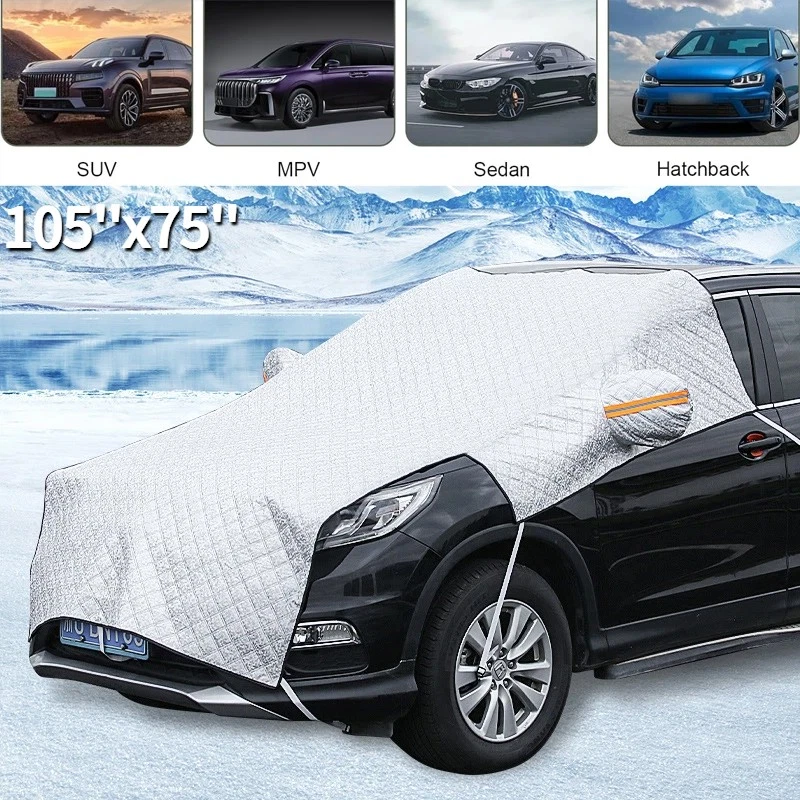 Car SUV/Truck/Sedan Half Windshield Cover Winter Snow Ice Frost Cover Outdoor - Image 1 of 4