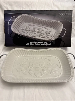 Godinger Silver Art Co. BLESS THIS HOME White Porcelain Bread Tray Serving Rack - Image 1 of 4