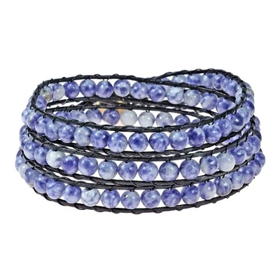 Pulsera de cuero triple envoltura tesoro piedras preciosas sodalita azul festival boho Foto 1 de 4