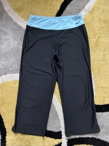 Vintage Nike Fitdry Gray Tag Medium Leggings Womens Black Blue Capri Wide Leg - Picture 1 of 9