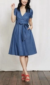 BODEN Lara Chambray Faux Wrap Denim Dress size 8L Excellent - Picture 1 of 6