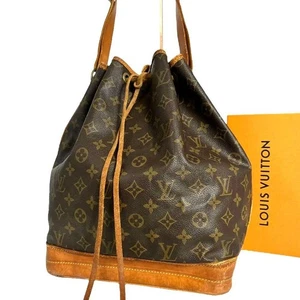 Authenticated Louis Vuitton No Monogram Shoulder Bag Handbag Drawstring Tea - Picture 1 of 10