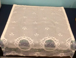 BEAUTIFUL VINTAGE LACE CURTAINS WITH BEAUTIFUL BLUE, PURPLE FLOWERS AT BOTTOM - Picture 1 of 3