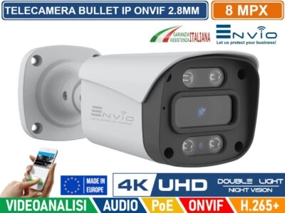TELECAMERA BULLET IP DOUBLE LIGHT 8M POE ONVIF H.265+ VISIONE NOTTURNA 30MT IP65 - Immagine 1 di 3