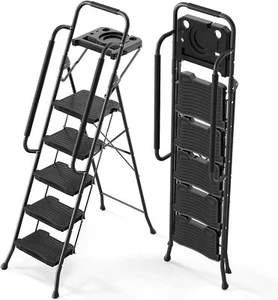 KINGRACK 5 Step Ladder with Handrails, Tool Tray Platform, Folding Step Stool - Picture 1 of 1
