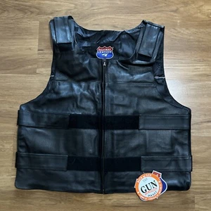 Highway Leather Black Bullet Proof Style Tactical Motorcycle Vest Size L NEW - Picture 1 of 7